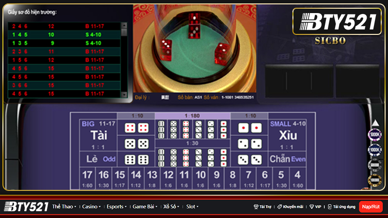 Sic bo tại Sảnh Casino BBIN của BTY521