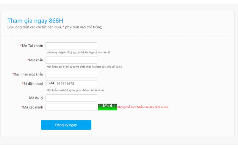 Hướng dẫn cách đăng ký tài khoản nhà cái 868h đơn giản tại nhà