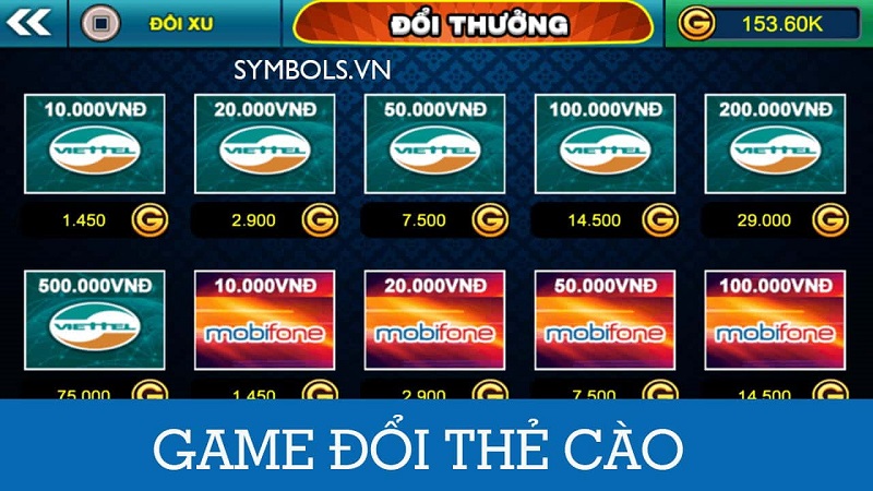 Chơi game đổi thưởng nhận thẻ cào điện thoại